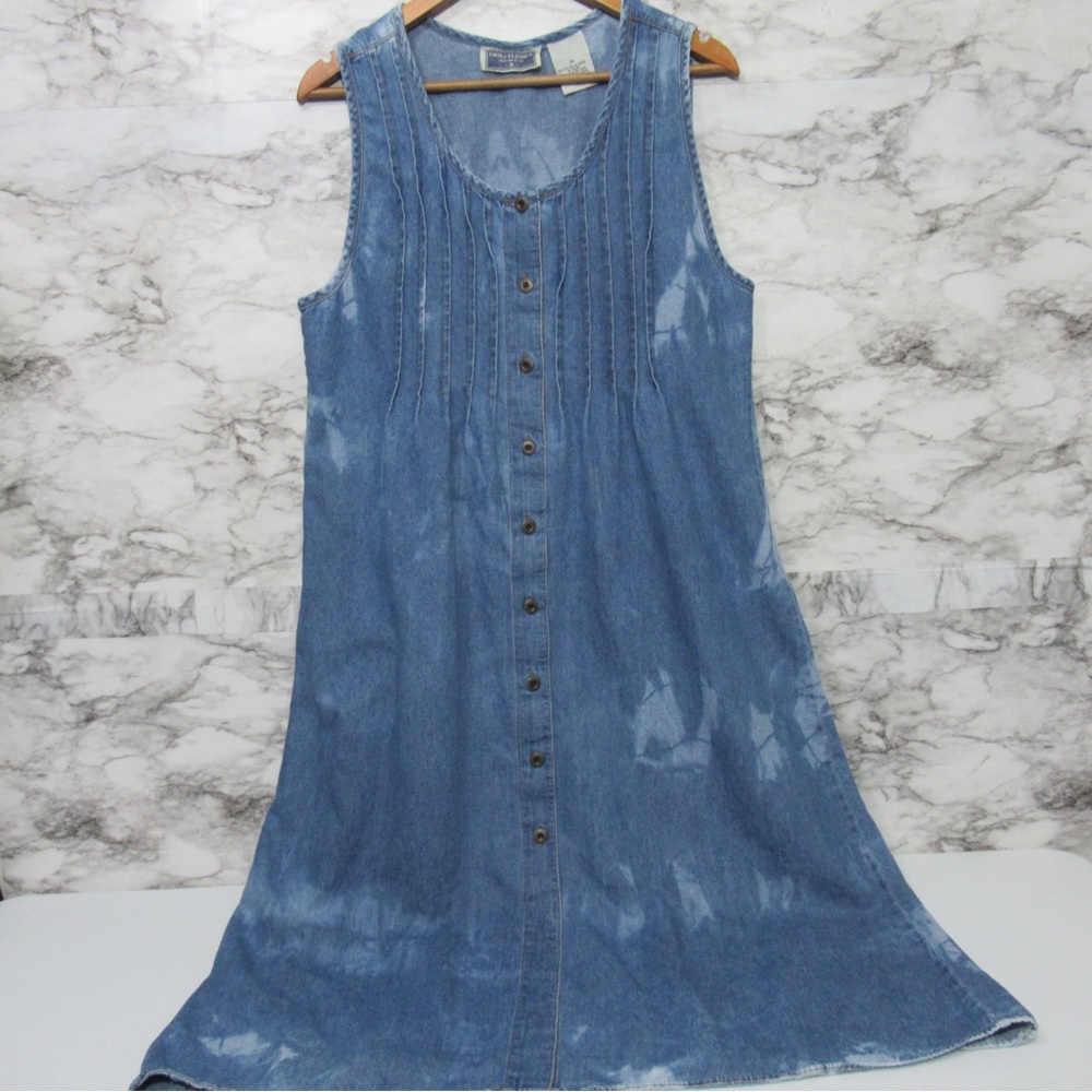Vintage Denim Tie Dye Button Down Dress Size Medium